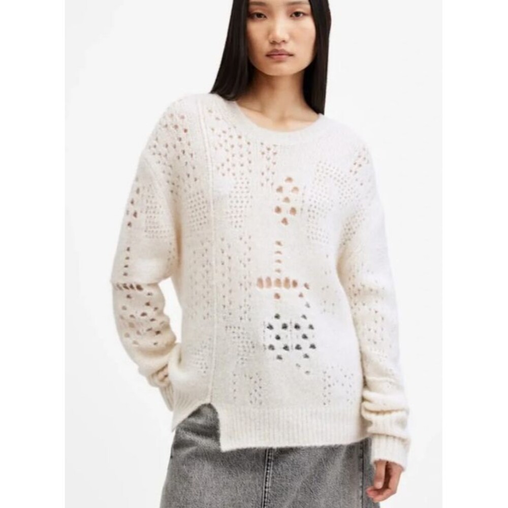 All Saints Alpaca Wool Sweater Womens Large Winnie Jumper White Oversized Knit